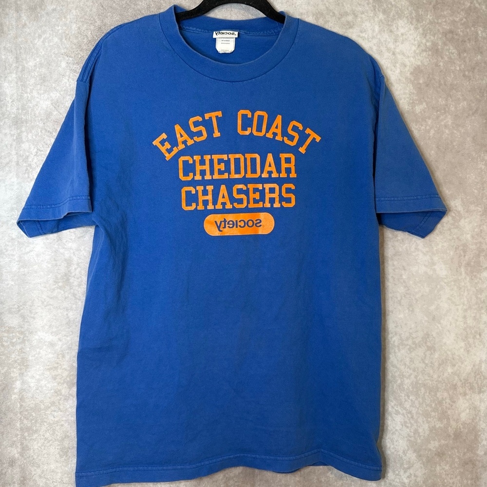 Society East Coast Cheddar Chasers‎ Unisex Tee Blue/Orange Size Large